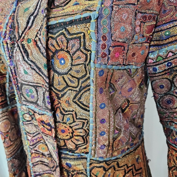 Vintage Unique Colorful Patchwork Jacket Intricate Embroidery Mandarin Collar - Picture 4 of 12